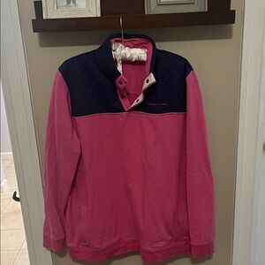Vineyard Vines pink and navy Quilted Pullover